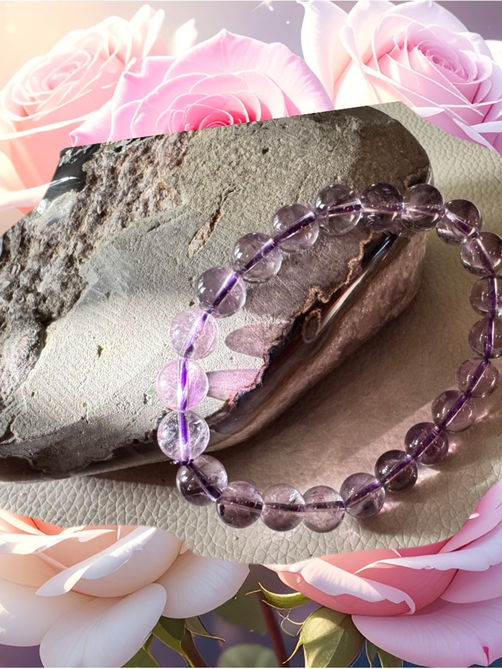 Natural Amethyst Stretch Bracelet Genuine Purple Quartz Crystal